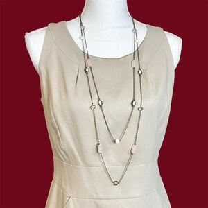 Loft Long Double Bronze Chain Necklace White & Pink Stones 40”